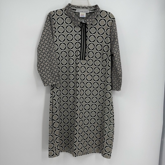 Gretchen Scott Designs Tunic Dress Size Medium Black Gray Geometric Midi - Picture 11 of 11